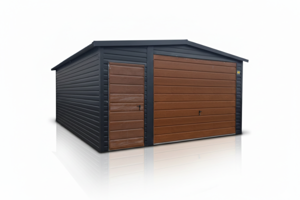 Ogłoszenie - Garaż Blaszany dwuspadowy 4x6m w kolorze Ciemny Grafit MAT + Złoty DĄB wykonany z profili ocynkowanych. Zdjęcie 1