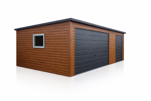 Ogłoszenie - Garaż Blaszany Blaszak Wiata  5x5m Drewnopodobny Spad na Tył Brama Uchylna Grafit. Zdjęcie 1