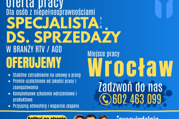 Ogłoszenie - Specjalista/-ka ds. sprzedaży Wrocław. Zdjęcie 1