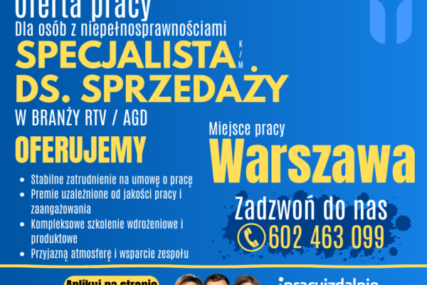 Ogłoszenie - Specjalista/-ka ds. sprzedaży Warszawa. Zdjęcie 1