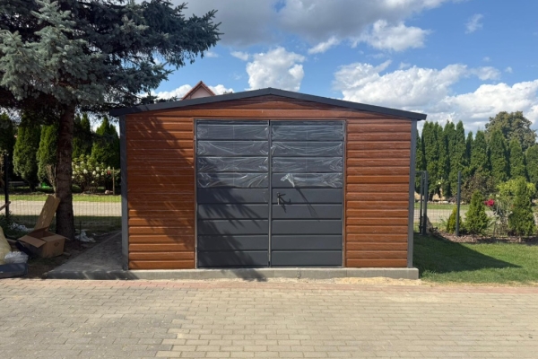 Ogłoszenie - Garaż Blaszany dwuspadowy 4x5 Złoty Dąb + Ciemny Grafit Brama dwuskrzydłowa. Zdjęcie 4