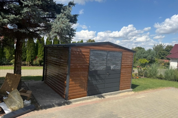 Ogłoszenie - Garaż Blaszany dwuspadowy 4x5 Złoty Dąb + Ciemny Grafit Brama dwuskrzydłowa. Zdjęcie 5
