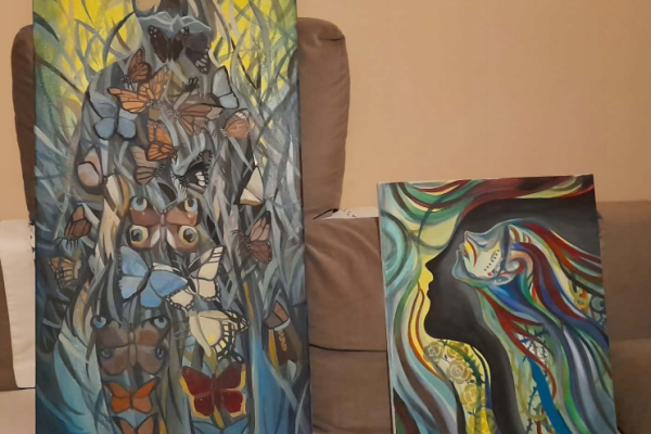 Ogłoszenie - Sprzedam obraz malowany ręcznie - motyle - DYPTYK. Zdjęcie 1