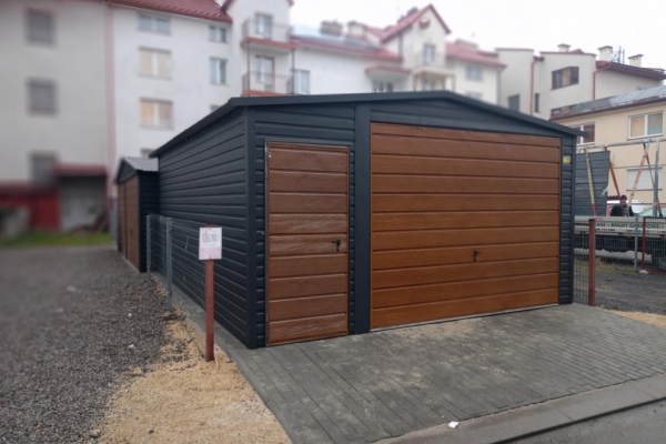 Ogłoszenie - Garaż Blaszany dwuspadowy 4x6m w kolorze Ciemny Grafit MAT + Złoty DĄB wykonany z profili ocynkowanych. Zdjęcie 2