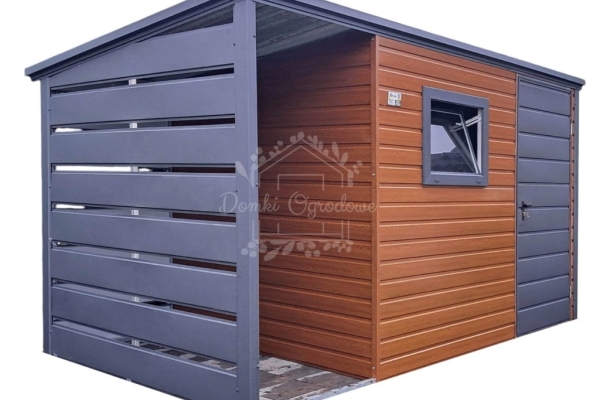 Ogłoszenie - Schowek - domek ogrodowy 2,5x2m + wiata 0,5m - drzwi - okno - złoty dąb - drewnopodobny - dach spad w tył ID996. Zdjęcie 1