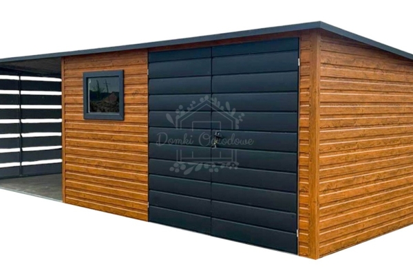 Ogłoszenie - Schowek - domek ogrodowy 3,8x2,5m - wiata 3m - drzwi - okno  drewnopodobny - czarny - dach spad w tył ID1050. Zdjęcie 1