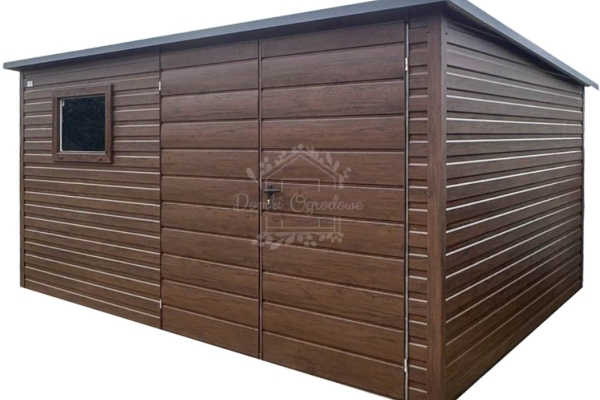 Ogłoszenie - Schowek - domek 4x2 - brama - okno - ciemny orzech - drewnopodobny - dach spad w tył ID1060. Zdjęcie 1