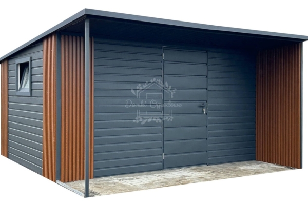 Ogłoszenie - Schowek - domek ogrodowy 4x3m - wiata 4x1m - antracyt - dach spad w tył - podbitka - zabudowa lamelami ID1077. Zdjęcie 1