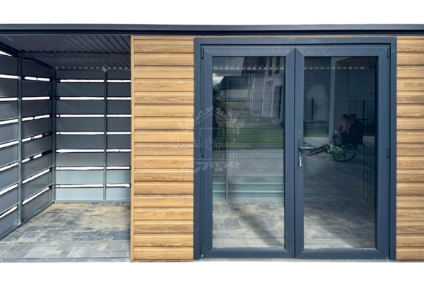 Ogłoszenie - Schowek - domek ogrodowy 3,5x2m - wiata 2m - drzwi PCV - winchester - drewnopodobny - dach spad w tył ID1104. Zdjęcie 1