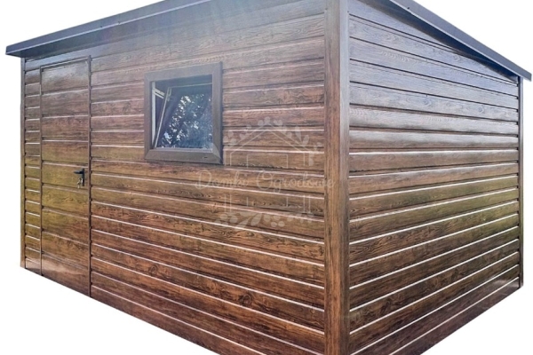 Ogłoszenie - Schowek - domek 4x2,5m - drzwi - okno - jasny orzech - drewnopodobny - dach dwuspadowy ID1072. Zdjęcie 1