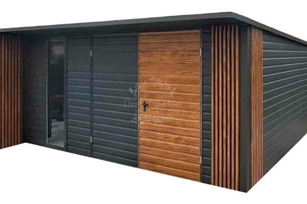 Ogłoszenie - Schowek - Domek ogrodowy 5x4m - brama dwuskrzydłowa - okno - jasny orzech -  antracyt - dach spad w tył - ID1137. Zdjęcie 1