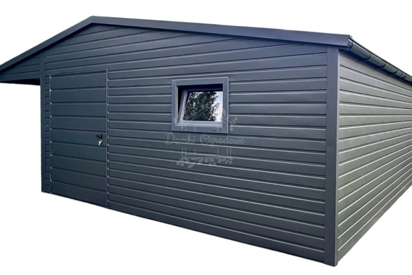 Ogłoszenie - Schowek domek ogrodowy 4,5x5m + wiata 1,5m - drzwi - okno - antracyt - rynny - dach dwuspadowy - blachodachówka ID1082. Zdjęcie 1