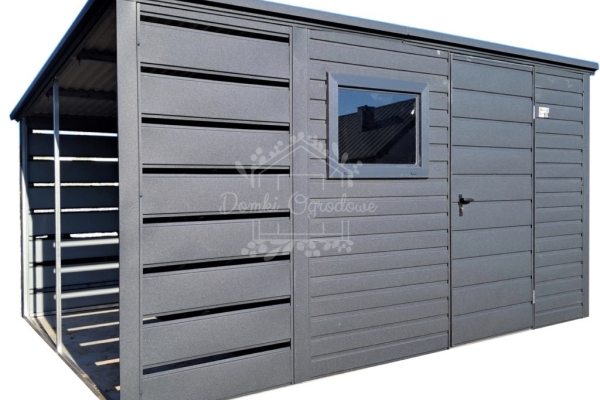 Ogłoszenie - Schowek - domek ogrodowy 2,5x2m + wiata 1m - drzwi - okno - antracyt - dach spad w tył ID997. Zdjęcie 1