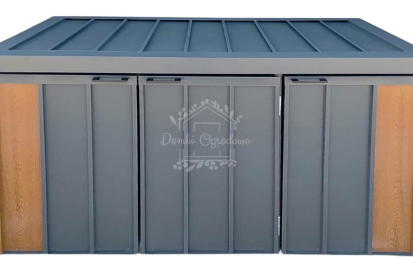 Ogłoszenie - Zabudowa koszy na śmieci wiata śmietnikowa obudowa kubłów 177x65x110 cm 3x120L antracyt + jasny orzech ID1151. Zdjęcie 1