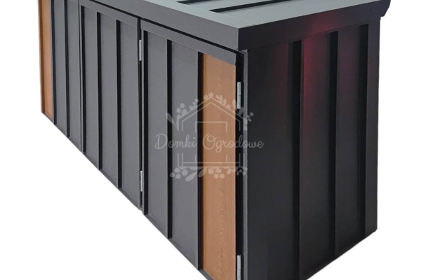 Ogłoszenie - Zabudowa koszy na śmieci wiata śmietnikowa obudowa kubłów 177x65x110 cm 3x120L antracyt + jasny orzech ID1150. Zdjęcie 1
