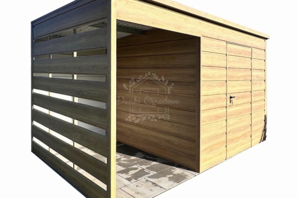 Ogłoszenie - Schowek domek ogrodowy + wiata 1,5m - drzwi - winchester - drewnopodobny - dach spad w tył ID1079. Zdjęcie 1