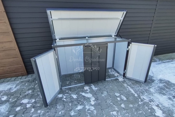 Ogłoszenie - Zabudowa koszy na śmieci wiata śmietnikowa obudowa kubłów 177x65x110 cm 3x120L antracyt + jasny orzech ID1151. Zdjęcie 9