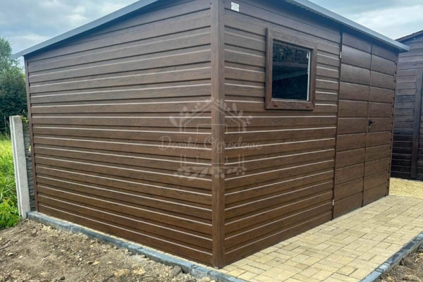 Ogłoszenie - Schowek - domek 4x2 - brama - okno - ciemny orzech - drewnopodobny - dach spad w tył ID1060. Zdjęcie 4