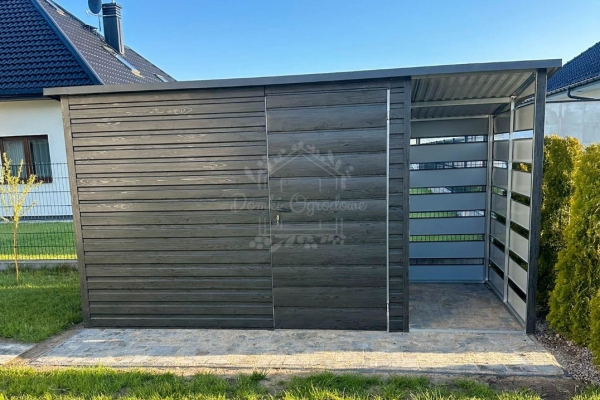 Ogłoszenie - Schowek - domek ogrodowy 3x2m - wiata 1m - drzwi - sosna norweska - drewnopodobny - dach spad w tył ID1054. Zdjęcie 5