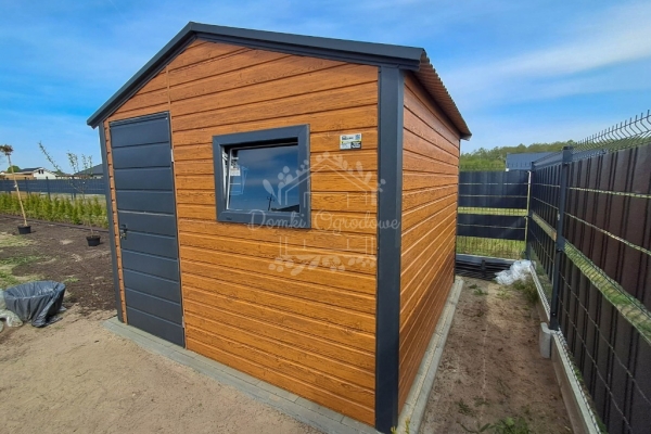 Ogłoszenie - Schowek - domek ogrodowy 3x2,5m - drzwi - 2x okno - jasny orzech - drewnopodobny - dach dwuspadowy ID991. Zdjęcie 2