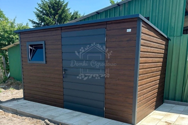 Ogłoszenie - Schowek - domek ogrodowy 3x2m - drzwi - okno - ciemny orzech - drewnopodobny - dach spad w tył ID1052. Zdjęcie 2