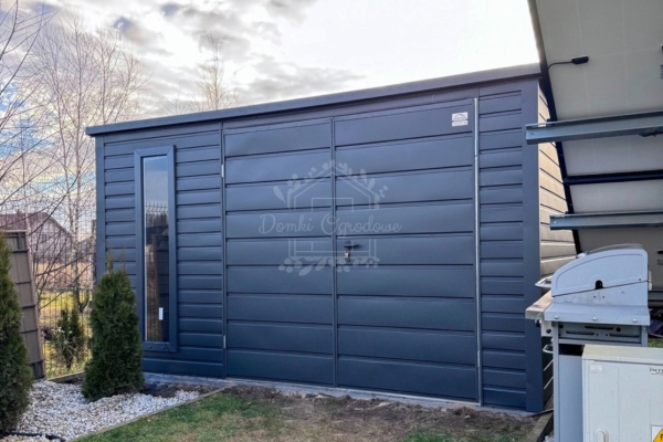 Ogłoszenie - Schowek - domek ogrodowy 3,5x4m + wiata 0,5m - brama dwuskrzydłowa - okno - antracyt - dach spad w tył - rynny ID1074. Zdjęcie 2