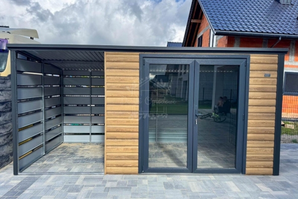 Ogłoszenie - Schowek - domek ogrodowy 3,5x2m - wiata 2m - drzwi PCV - winchester - drewnopodobny - dach spad w tył ID1104. Zdjęcie 2