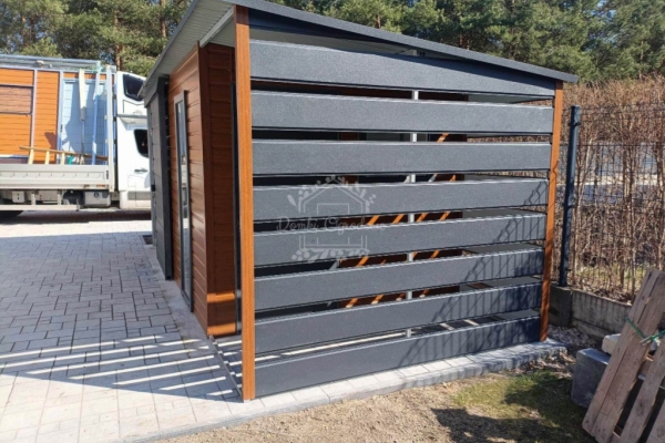 Ogłoszenie - Schowek - domek ogrodowy 4,4x2,5m + wiata 1,1x2,5m - drzwi przesuwne - drzwi - okno - antracyt - jasny brąz - dach spad. Zdjęcie 5