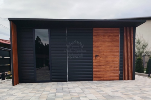 Ogłoszenie - Schowek - domek ogrodowy 5x4m - drzwi - okno - dekor z lameli - antracyt - dach spad w tył - rynna ID1108. Zdjęcie 4