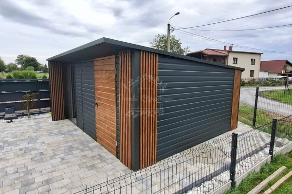 Ogłoszenie - Schowek - Domek ogrodowy 5x4m - brama dwuskrzydłowa - okno - jasny orzech -  antracyt - dach spad w tył - ID1137. Zdjęcie 7