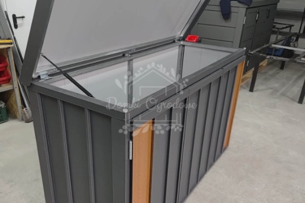 Ogłoszenie - Zabudowa koszy na śmieci wiata śmietnikowa obudowa kubłów 177x65x110 cm 3x120L antracyt + jasny orzech ID1150. Zdjęcie 2