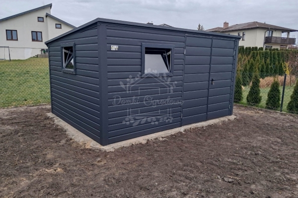 Ogłoszenie - Schowek - domek ogrodowy 4x2m - brama dwuskrzydłowa - 2x okno - antracyt - dach spad w tył ID1020. Zdjęcie 5