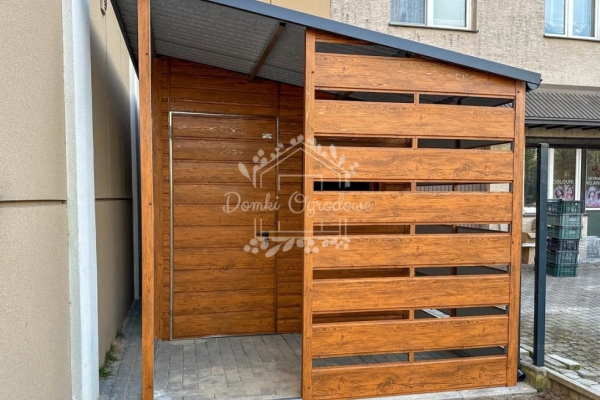 Ogłoszenie - Schowek - domek ogrodowy 2,5x4m + wiata 1,5 m - drzwi - jasny orzech - drewnopodobny - rynny - dach spad w bok ID1073. Zdjęcie 2