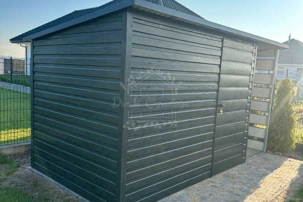 Ogłoszenie - Schowek - domek ogrodowy 3x2m - wiata 1m - drzwi - sosna norweska - drewnopodobny - dach spad w tył ID1054. Zdjęcie 2