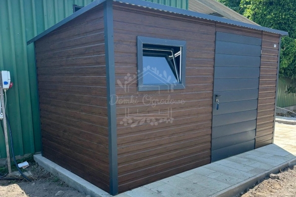 Ogłoszenie - Schowek - domek ogrodowy 3x2m - drzwi - okno - ciemny orzech - drewnopodobny - dach spad w tył ID1052. Zdjęcie 3