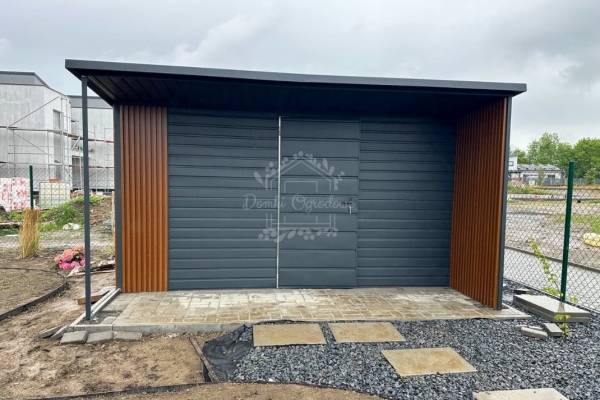 Ogłoszenie - Schowek - domek ogrodowy 4x3m - wiata 4x1m - antracyt - dach spad w tył - podbitka - zabudowa lamelami ID1077. Zdjęcie 3