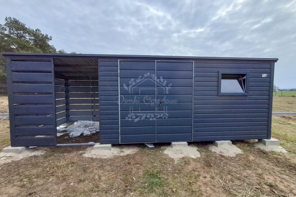 Ogłoszenie - Schowek - domek ogrodowy 4,5x2,5m + wiata 2m - brama - okno - antracyt - dach spad w tył ID994. Zdjęcie 3