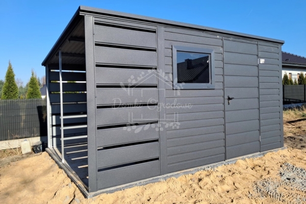 Ogłoszenie - Schowek - domek ogrodowy 2,5x2m + wiata 1m - drzwi - okno - antracyt - dach spad w tył ID997. Zdjęcie 4