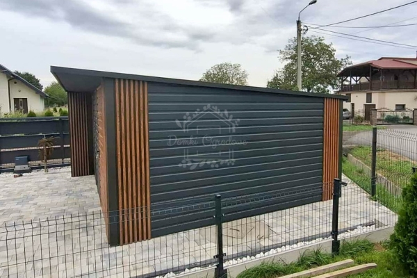 Ogłoszenie - Schowek - Domek ogrodowy 5x4m - brama dwuskrzydłowa - okno - jasny orzech -  antracyt - dach spad w tył - ID1137. Zdjęcie 3