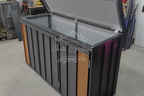 Ogłoszenie - Zabudowa koszy na śmieci wiata śmietnikowa obudowa kubłów 177x65x110 cm 3x120L antracyt + jasny orzech ID1150. Zdjęcie 3