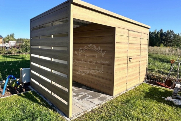 Ogłoszenie - Schowek domek ogrodowy + wiata 1,5m - drzwi - winchester - drewnopodobny - dach spad w tył ID1079. Zdjęcie 2