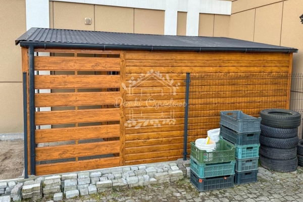 Ogłoszenie - Schowek - domek ogrodowy 2,5x4m + wiata 1,5 m - drzwi - jasny orzech - drewnopodobny - rynny - dach spad w bok ID1073. Zdjęcie 3