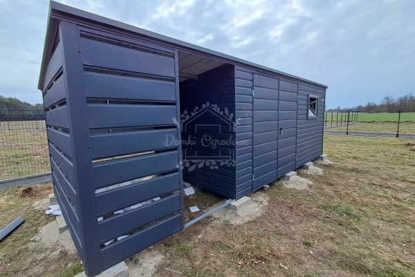 Ogłoszenie - Schowek - domek ogrodowy 4,5x2,5m + wiata 2m - brama - okno - antracyt - dach spad w tył ID994. Zdjęcie 4