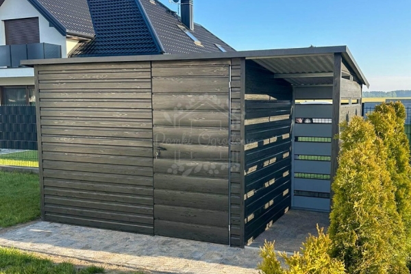 Ogłoszenie - Schowek - domek ogrodowy 3x2m - wiata 1m - drzwi - sosna norweska - drewnopodobny - dach spad w tył ID1054. Zdjęcie 3