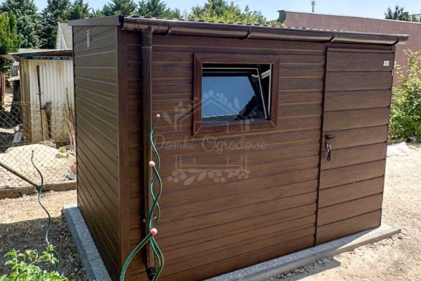 Ogłoszenie - Schowek - domek ogrodowy 3x2m - drzwi - okno - ciemny orzech - dach spad w przód - rynna ID1051. Zdjęcie 2