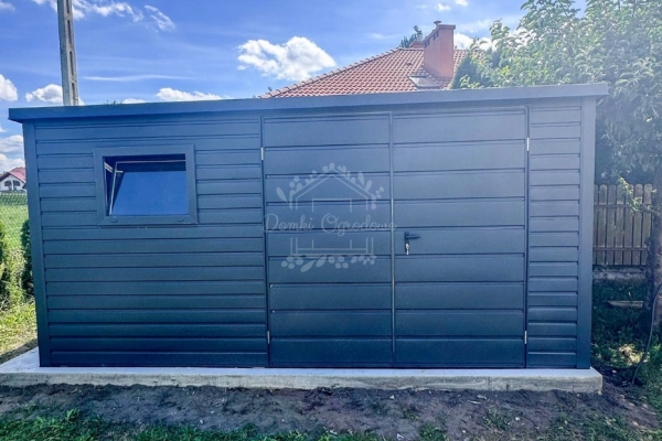 Ogłoszenie - Schowek - domek ogrodowy 4,5x2m - brama dwuskrzydłowa - okno - antracyt - dach spad w tył ID1075. Zdjęcie 4