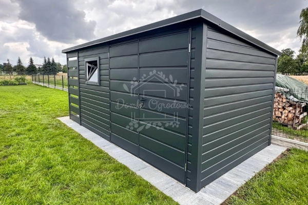 Ogłoszenie - Schowek - domek 3,5x2m - wiata 1m - Brama dwuskrzydłowa - okno - antracyt - dach spad w tył ID1071. Zdjęcie 2
