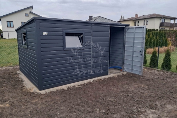 Ogłoszenie - Schowek - domek ogrodowy 4x2m - brama dwuskrzydłowa - 2x okno - antracyt - dach spad w tył ID1020. Zdjęcie 3