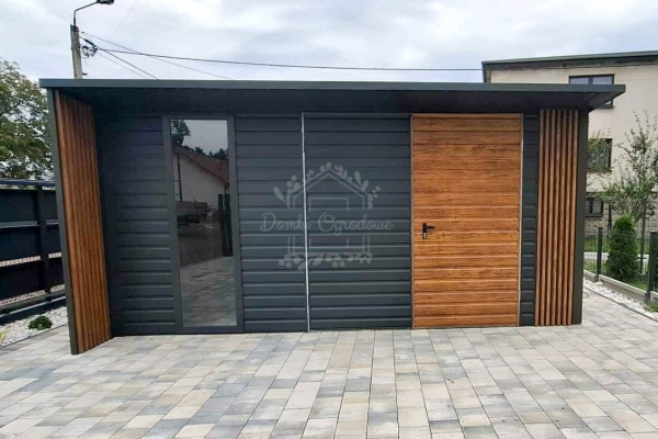 Ogłoszenie - Schowek - Domek ogrodowy 5x4m - brama dwuskrzydłowa - okno - jasny orzech -  antracyt - dach spad w tył - ID1137. Zdjęcie 4