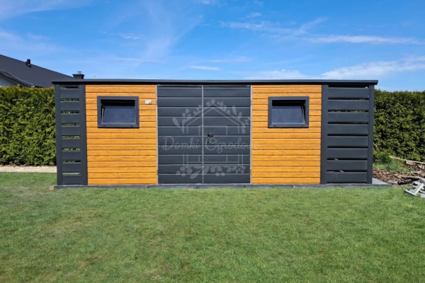 Ogłoszenie - Schowek - domek ogrodowy 4,5x3m + wiata 0,5m - brama - drzwi - 2x okno drewnopodobny - dach spad w tył ID1018. Zdjęcie 3